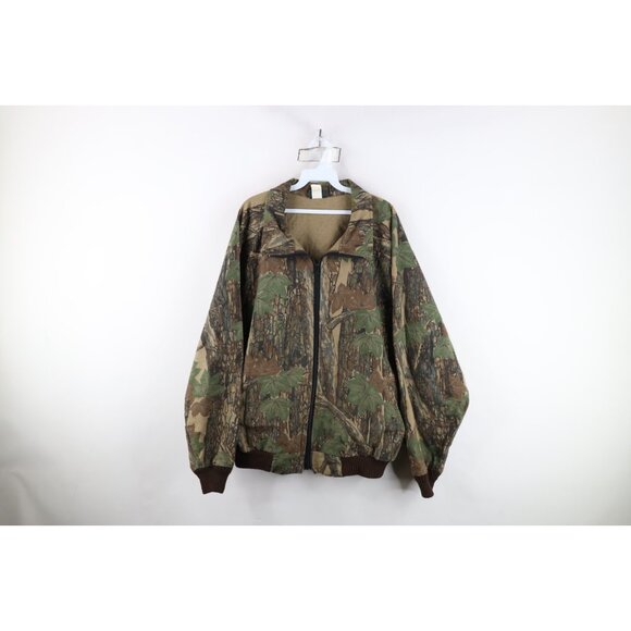 Vtg 90s Cabelas Mens XL Faded Trebark Camouflage Chamois Cloth Bomber Jacket USA